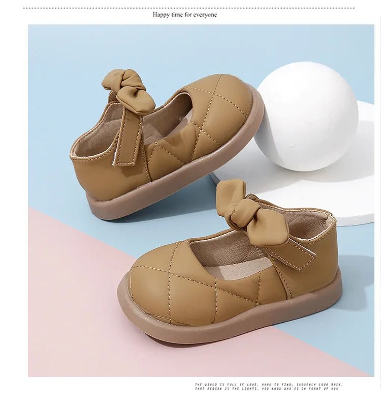 Children's Leather Shoes Non-slip Soft Bottom Kids Mary Jane Shoes Fashion Solid Color Bowknot Girls School Causal Single Shoes - Mom & Kids