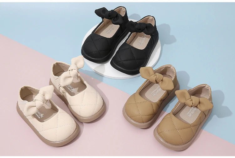 Children's Leather Shoes Non-slip Soft Bottom Kids Mary Jane Shoes Fashion Solid Color Bowknot Girls School Causal Single Shoes - Mom & Kids