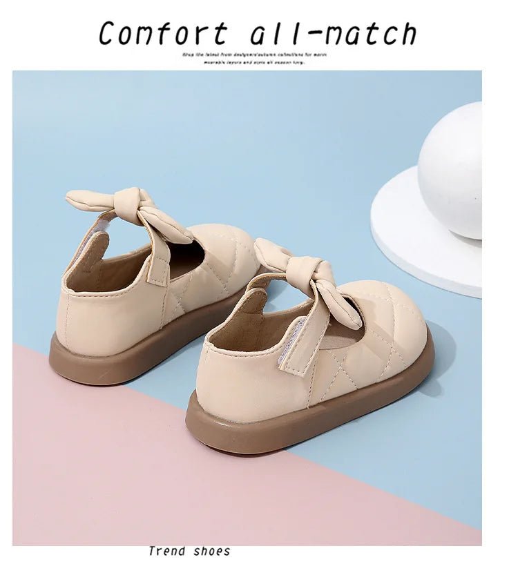 Children's Leather Shoes Non-slip Soft Bottom Kids Mary Jane Shoes Fashion Solid Color Bowknot Girls School Causal Single Shoes - Mom & Kids