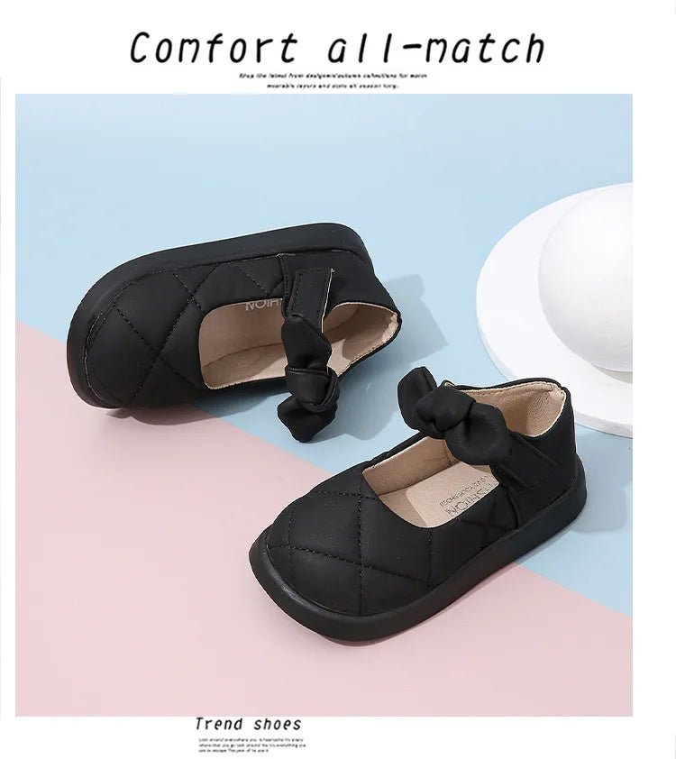 Children's Leather Shoes Non-slip Soft Bottom Kids Mary Jane Shoes Fashion Solid Color Bowknot Girls School Causal Single Shoes - Mom & Kids