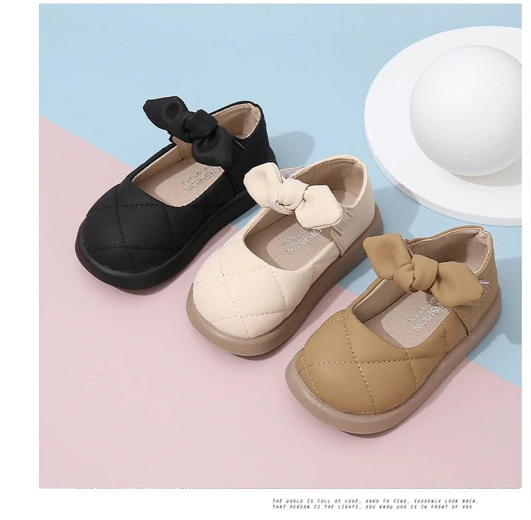 Children's Leather Shoes Non-slip Soft Bottom Kids Mary Jane Shoes Fashion Solid Color Bowknot Girls School Causal Single Shoes - Mom & Kids
