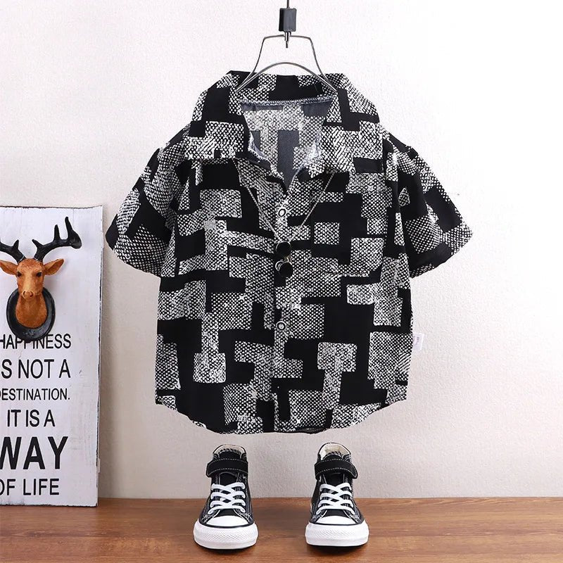 Children's shirts summer style short sleeved boys' tops baby coats children's clothing Hong Kong style casual trend wholesale - Mom & Kids