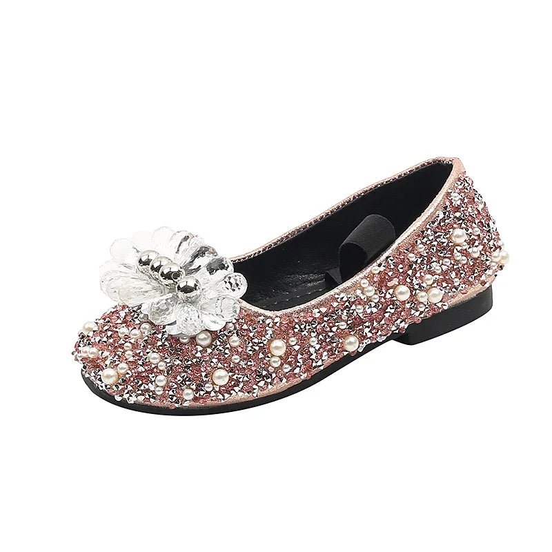 Children's Shoe for Girl Fashion Rhinestone Kids Leather Shoes Sequins Princess Ballet Slip-on Versatile Toddler Casual Shoes - Mom & Kids
