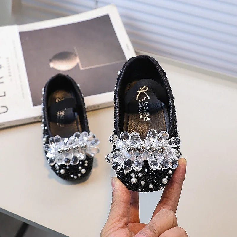 Children's Shoe for Girl Fashion Rhinestone Kids Leather Shoes Sequins Princess Ballet Slip-on Versatile Toddler Casual Shoes - Mom & Kids