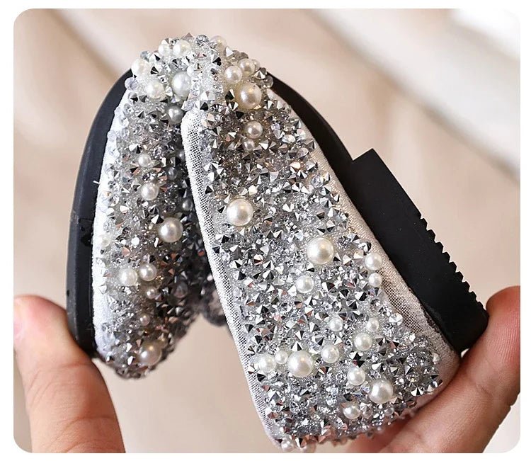 Children's Shoe for Girl Fashion Rhinestone Kids Leather Shoes Sequins Princess Ballet Slip-on Versatile Toddler Casual Shoes - Mom & Kids