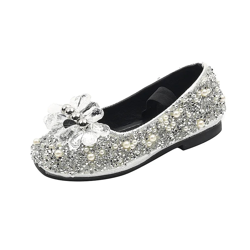 Children's Shoe for Girl Fashion Rhinestone Kids Leather Shoes Sequins Princess Ballet Slip-on Versatile Toddler Casual Shoes - Mom & Kids