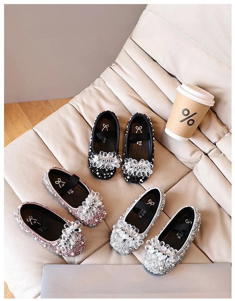 Children's Shoe for Girl Fashion Rhinestone Kids Leather Shoes Sequins Princess Ballet Slip-on Versatile Toddler Casual Shoes - Mom & Kids
