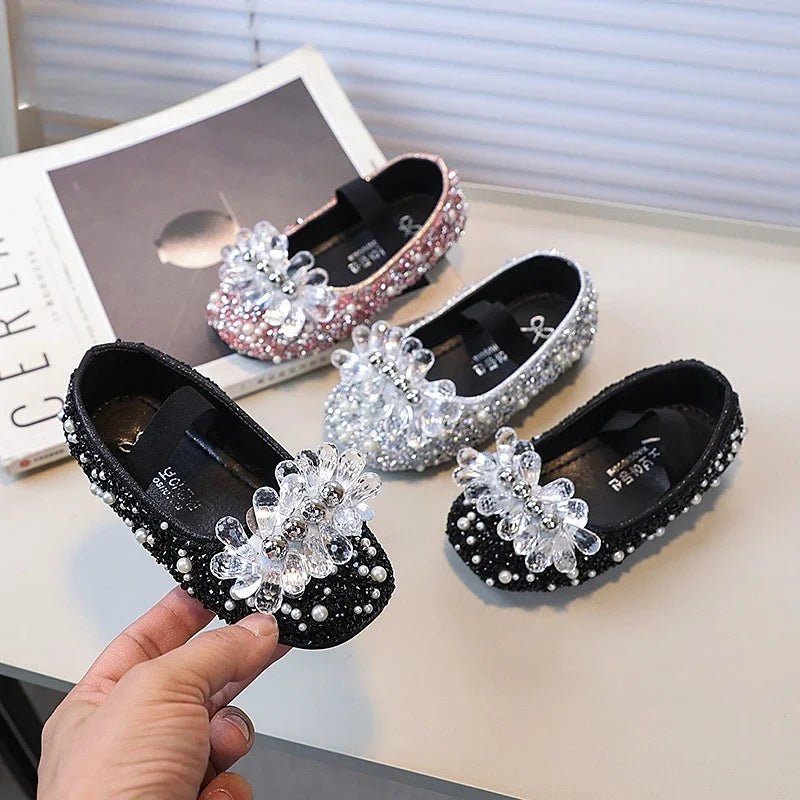 Children's Shoe for Girl Fashion Rhinestone Kids Leather Shoes Sequins Princess Ballet Slip-on Versatile Toddler Casual Shoes - Mom & Kids