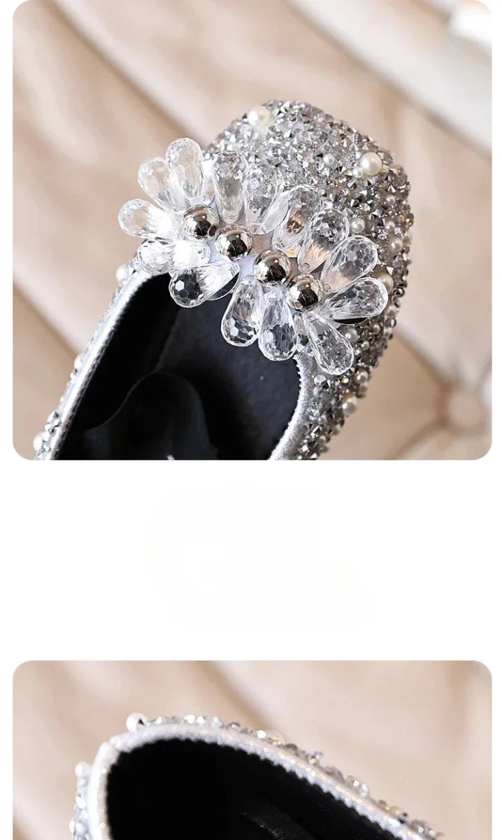 Children's Shoe for Girl Fashion Rhinestone Kids Leather Shoes Sequins Princess Ballet Slip-on Versatile Toddler Casual Shoes - Mom & Kids