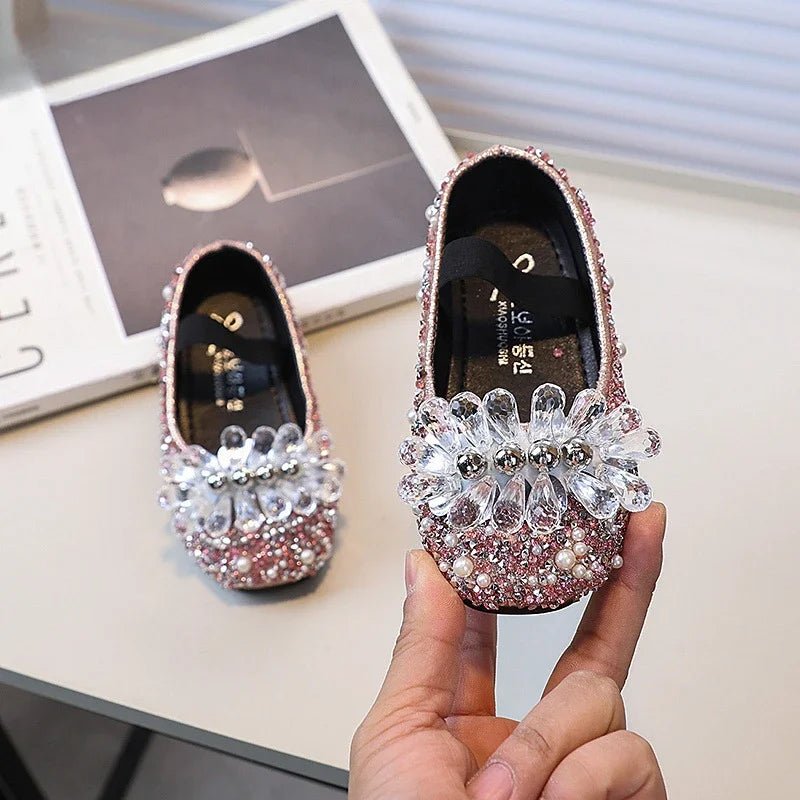 Children's Shoe for Girl Fashion Rhinestone Kids Leather Shoes Sequins Princess Ballet Slip-on Versatile Toddler Casual Shoes - Mom & Kids