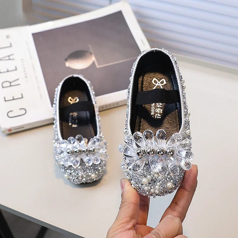 Children's Shoe for Girl Fashion Rhinestone Kids Leather Shoes Sequins Princess Ballet Slip-on Versatile Toddler Casual Shoes - Mom & Kids