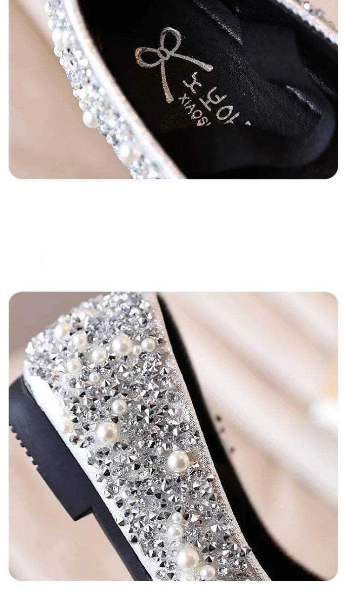 Children's Shoe for Girl Fashion Rhinestone Kids Leather Shoes Sequins Princess Ballet Slip-on Versatile Toddler Casual Shoes - Mom & Kids