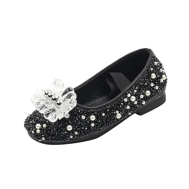 Children's Shoe for Girl Fashion Rhinestone Kids Leather Shoes Sequins Princess Ballet Slip-on Versatile Toddler Casual Shoes - Mom & Kids
