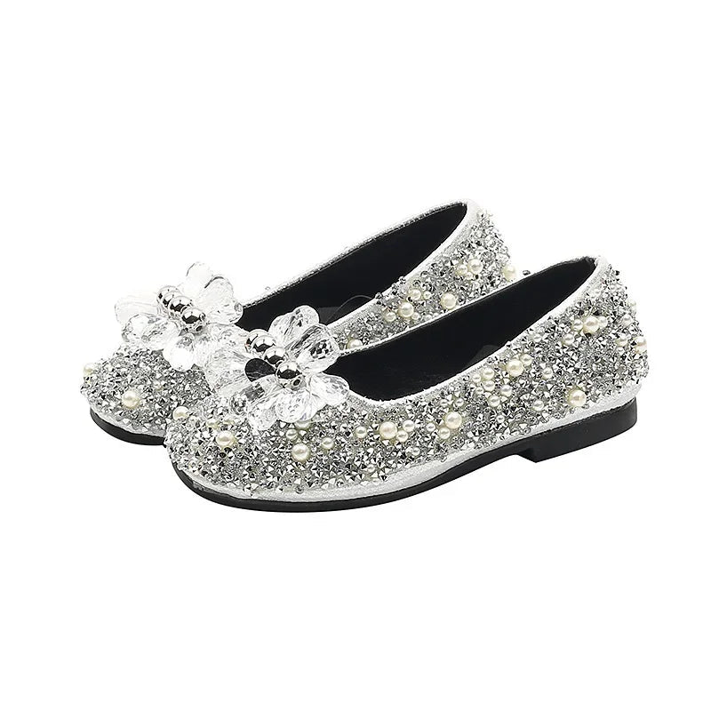 Children's Shoe for Girl Fashion Rhinestone Kids Leather Shoes Sequins Princess Ballet Slip-on Versatile Toddler Casual Shoes - Mom & Kids