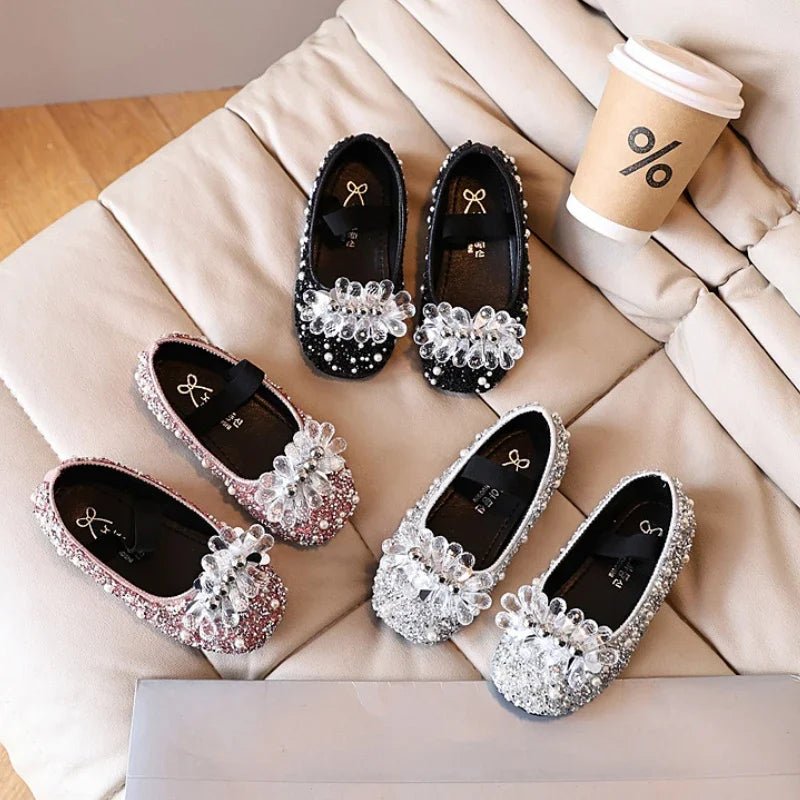 Children's Shoe for Girl Fashion Rhinestone Kids Leather Shoes Sequins Princess Ballet Slip-on Versatile Toddler Casual Shoes - Mom & Kids