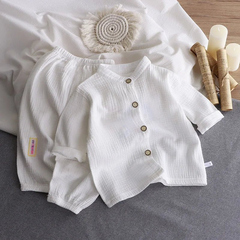 Children's Stand Collar Solid Cotton Set Kids Boy Homewear Clothes Children Clothing Casual Long Pants Set Daily - Mom & Kids