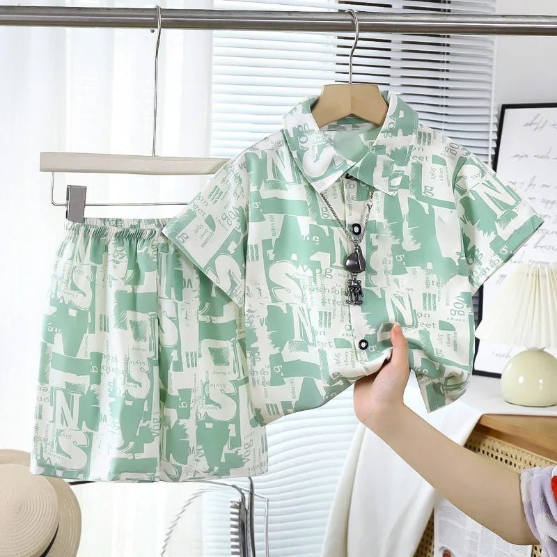 Childrens Summer Beach Outfit Boys Short Sleeve Shirt and Shorts Two Piece Set Casual Baby Clothes Toddler Clothing - Mom & Kids