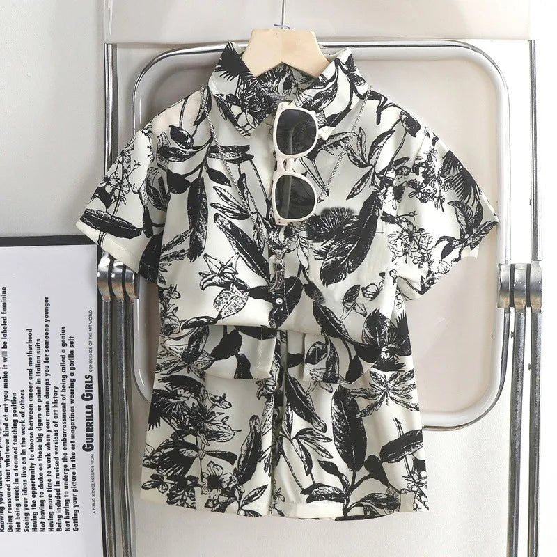 Childrens Summer Beach Outfit Boys Short Sleeve Shirt and Shorts Two Piece Set Casual Baby Clothes Toddler Clothing - Mom & Kids