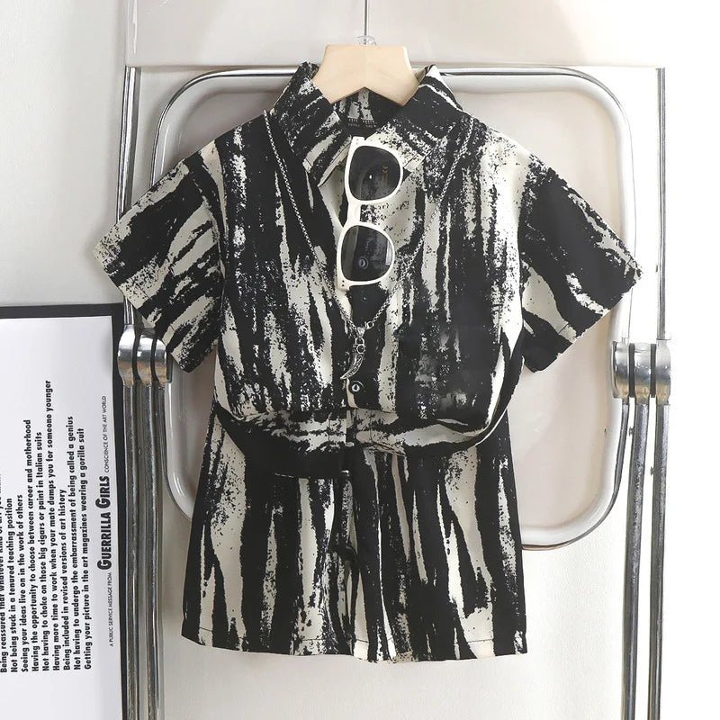 Childrens Summer Beach Outfit Boys Short Sleeve Shirt and Shorts Two Piece Set Casual Baby Clothes Toddler Clothing - Mom & Kids