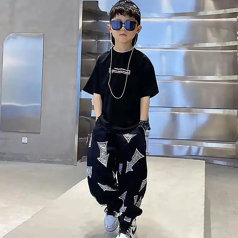 Children's Summer Set Korean Version Boy Hip Hop Loose Short Sleeve T-shirt Casual Mosquito Pants 2-piece Set - Mom & Kids