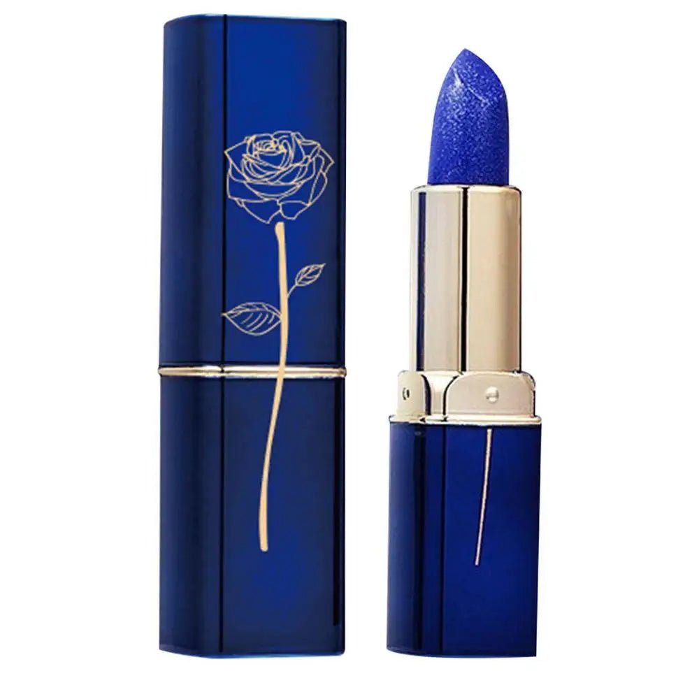 Waterproof color changing lipstick that turns from blue to pink with a moisturizing long-lasting formula