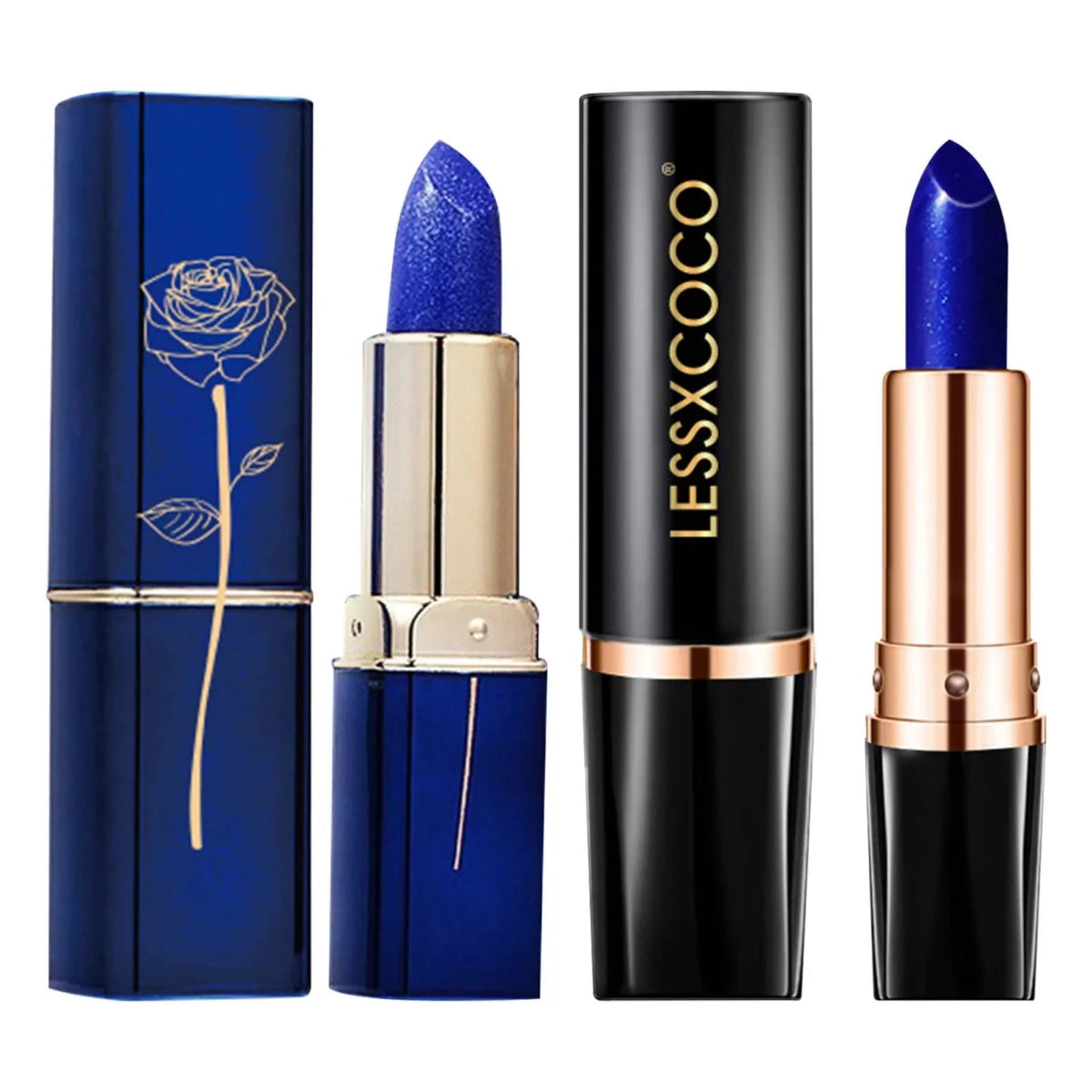 Waterproof color changing lipstick that turns from blue to pink with a moisturizing long-lasting formula