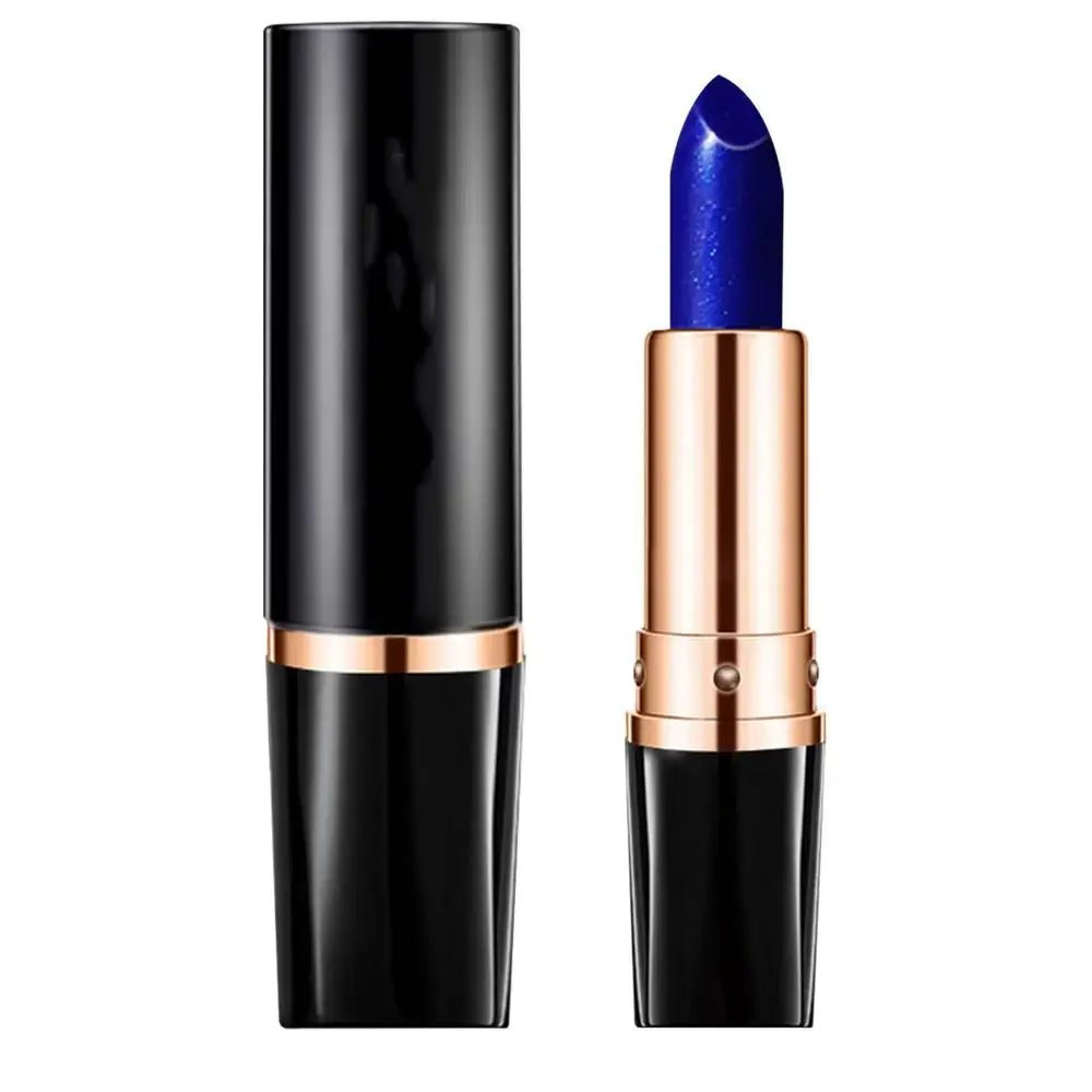 Waterproof color changing lipstick that turns from blue to pink with a moisturizing long-lasting formula