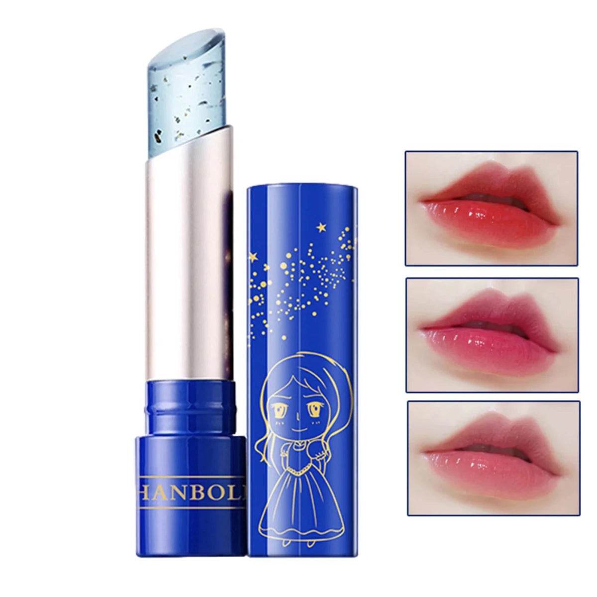 Waterproof color changing lipstick that turns from blue to pink with a moisturizing long-lasting formula