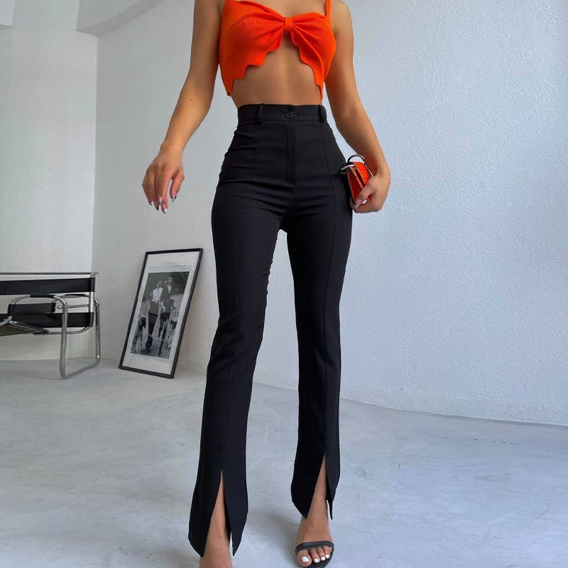 Women's Solid Color With Split High Waist Suit And Pants