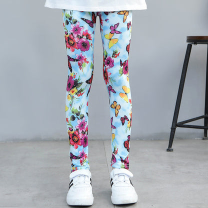 Girls' Spring And Autumn Thin Elastic Printed Pants