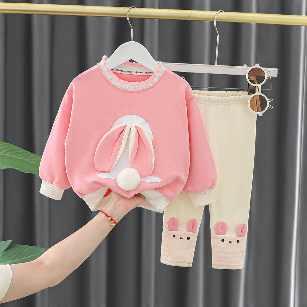 Baby Girl Cute Ears Sweater Cartoon Long Sleeve Leggings Suit (Available)