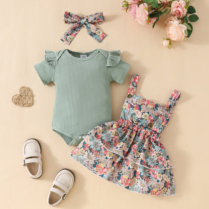Newborn Short Sleeve Triangle Rompers Suspender Skirt Outfit