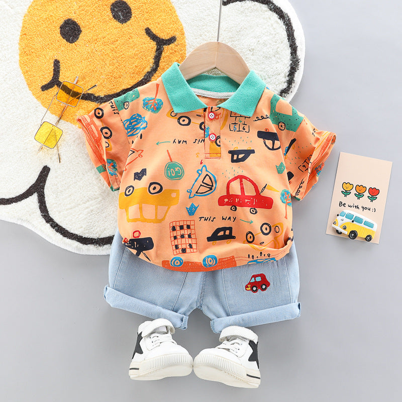 Boys And Girls Car Pattern Two-piece Summer Casual Clothes Baby