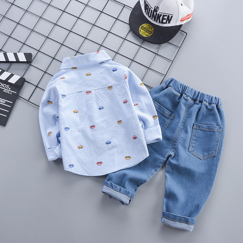 Children's Clothing Autumn Korean Style Autumn Clothing Casual Shirt Two-piece Boy Suit (Available)