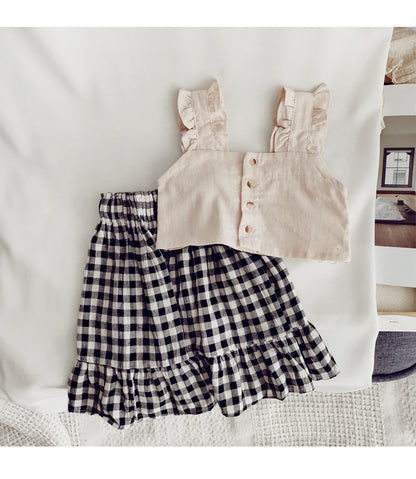 Strap Short Top And Checked Skirt