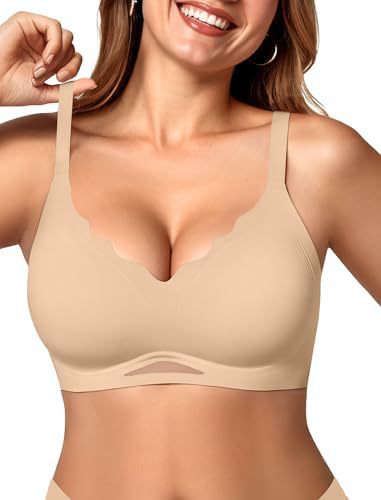 OEAK Women's Wireless Bras Scalloped Push-Up Bralettes No Underwire