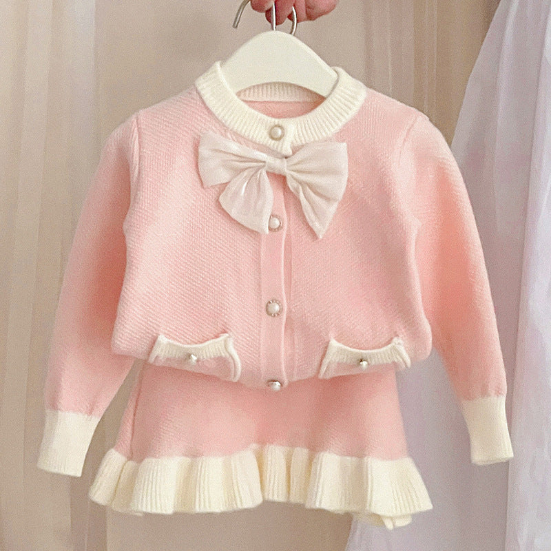 Korean Children Suit Baby Western Style Knitted Cardigan Two-piece Set