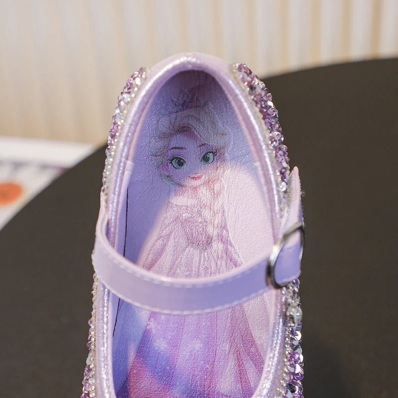 Disney Cartoon Pattern Elsa Princess Crystal Shoes for Girls Fashion New Style Baby Girl Low Heels Sandals Summer Fall Children - Mom & Kids