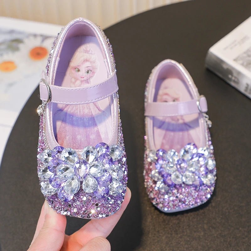 Disney Cartoon Pattern Elsa Princess Crystal Shoes for Girls Fashion New Style Baby Girl Low Heels Sandals Summer Fall Children - Mom & Kids