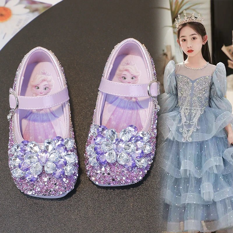 Disney Cartoon Pattern Elsa Princess Crystal Shoes for Girls Fashion New Style Baby Girl Low Heels Sandals Summer Fall Children - Mom & Kids