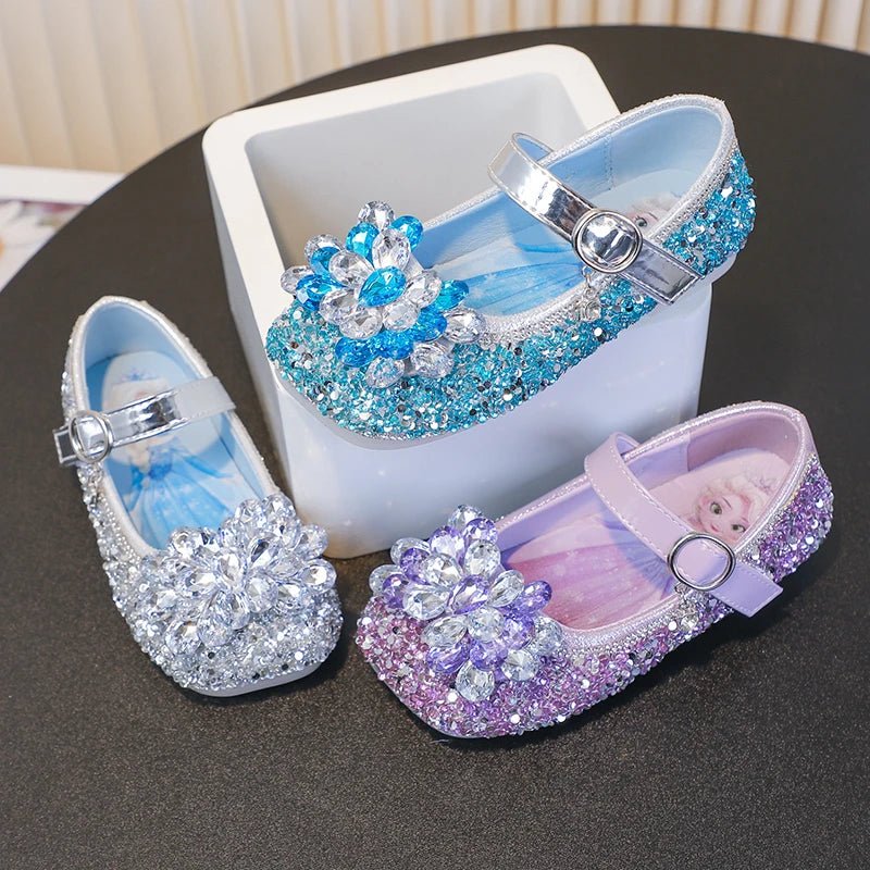 Disney Cartoon Pattern Elsa Princess Crystal Shoes for Girls Fashion New Style Baby Girl Low Heels Sandals Summer Fall Children - Mom & Kids