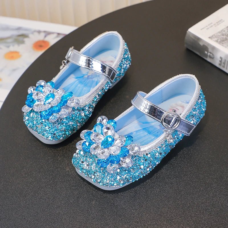 Disney Cartoon Pattern Elsa Princess Crystal Shoes for Girls Fashion New Style Baby Girl Low Heels Sandals Summer Fall Children - Mom & Kids