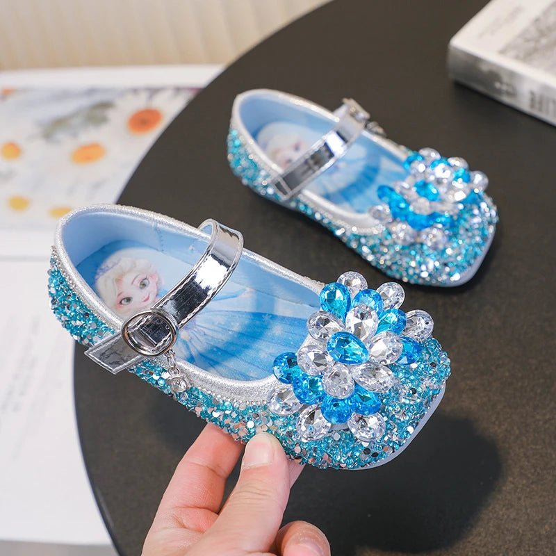 Disney Cartoon Pattern Elsa Princess Crystal Shoes for Girls Fashion New Style Baby Girl Low Heels Sandals Summer Fall Children - Mom & Kids