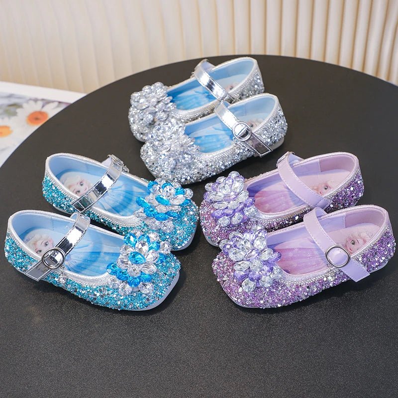 Disney Cartoon Pattern Elsa Princess Crystal Shoes for Girls Fashion New Style Baby Girl Low Heels Sandals Summer Fall Children - Mom & Kids