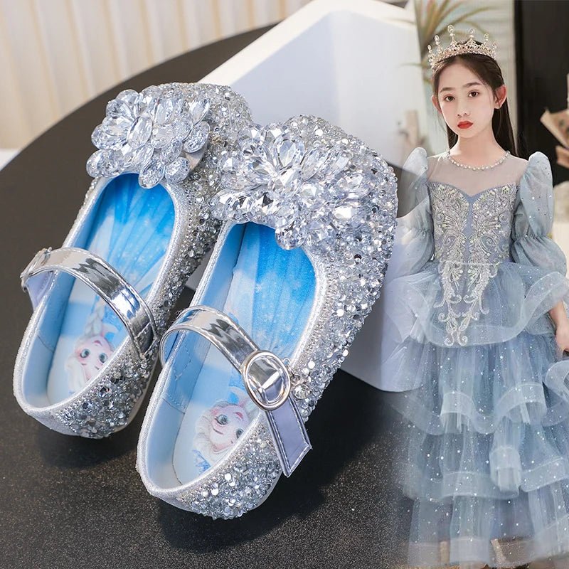 Disney Cartoon Pattern Elsa Princess Crystal Shoes for Girls Fashion New Style Baby Girl Low Heels Sandals Summer Fall Children - Mom & Kids