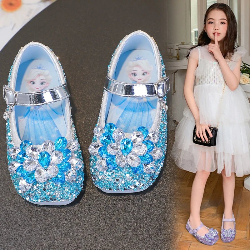 Disney Cartoon Pattern Elsa Princess Crystal Shoes for Girls Fashion New Style Baby Girl Low Heels Sandals Summer Fall Children - Mom & Kids