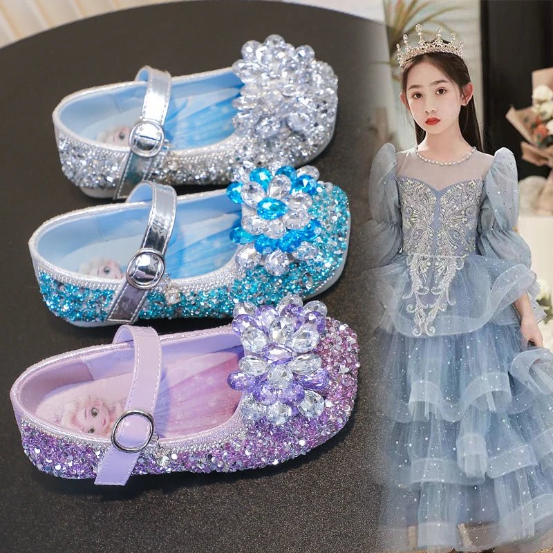 Disney Cartoon Pattern Elsa Princess Crystal Shoes for Girls Fashion New Style Baby Girl Low Heels Sandals Summer Fall Children - Mom & Kids