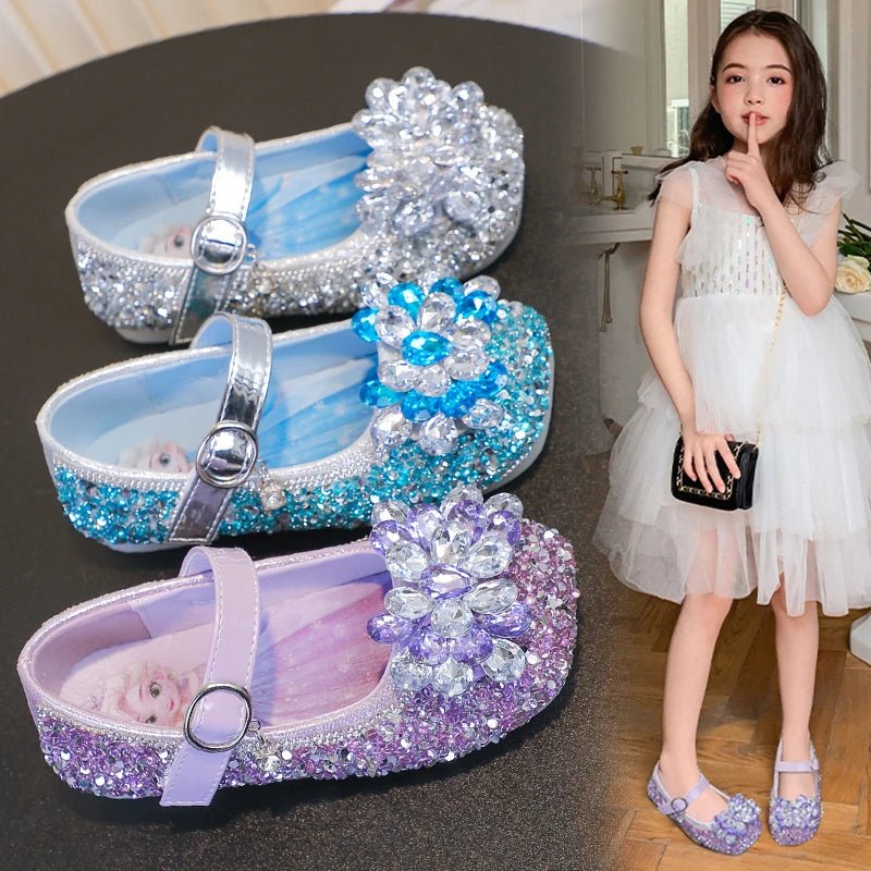 Disney Cartoon Pattern Elsa Princess Crystal Shoes for Girls Fashion New Style Baby Girl Low Heels Sandals Summer Fall Children - Mom & Kids