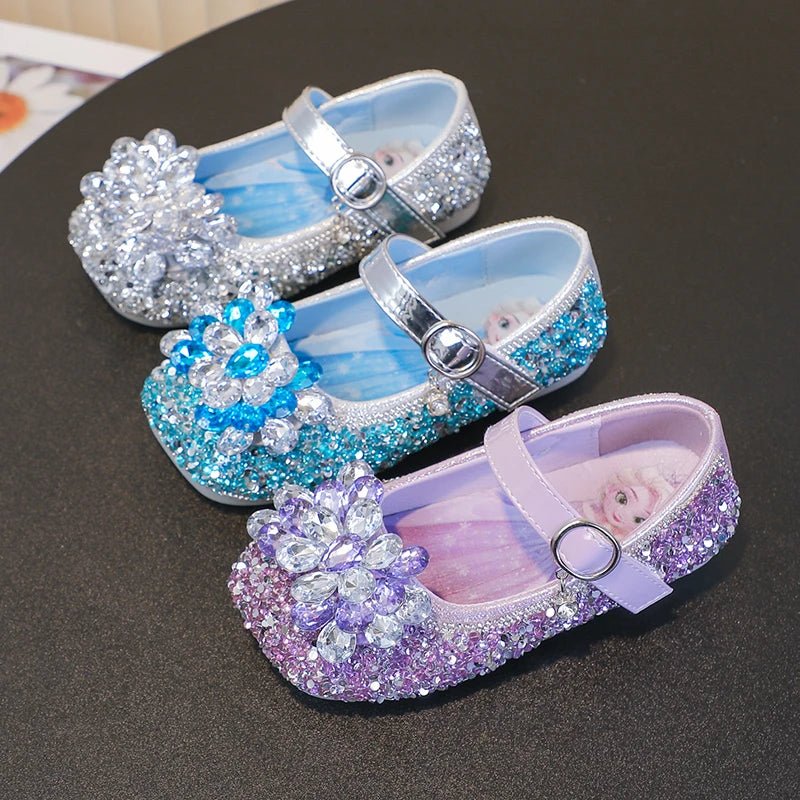 Disney Cartoon Pattern Elsa Princess Crystal Shoes for Girls Fashion New Style Baby Girl Low Heels Sandals Summer Fall Children - Mom & Kids