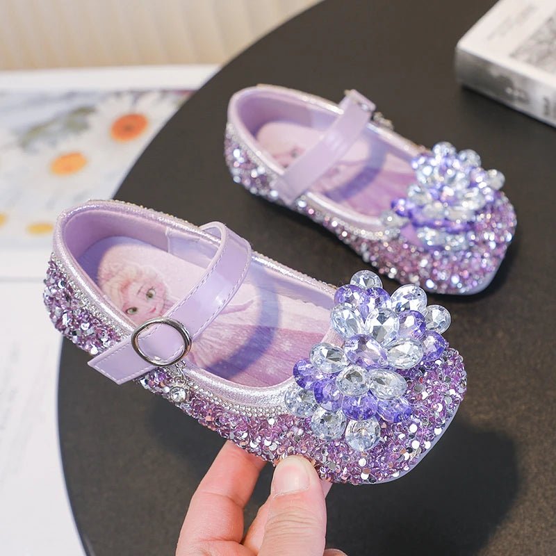 Disney Cartoon Pattern Elsa Princess Crystal Shoes for Girls Fashion New Style Baby Girl Low Heels Sandals Summer Fall Children - Mom & Kids